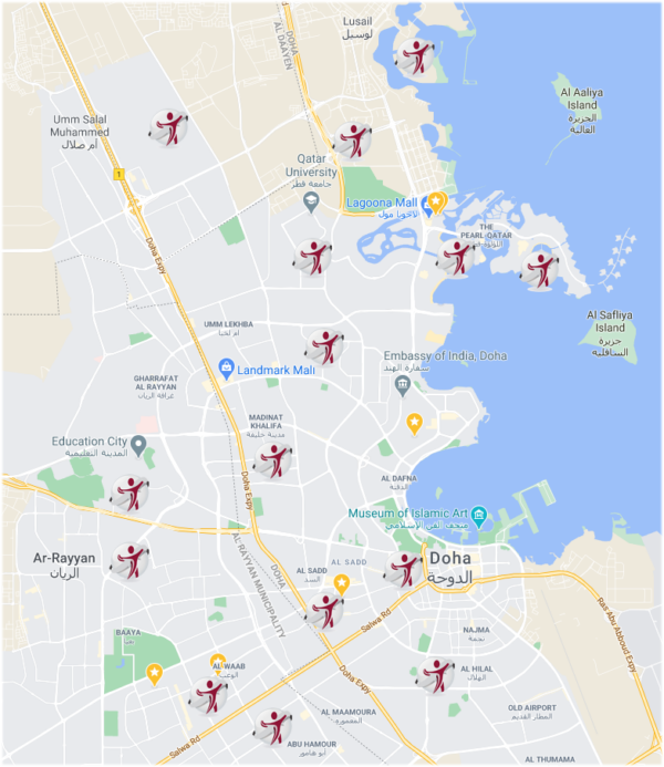 Fitness Factory locations throughout Doha.